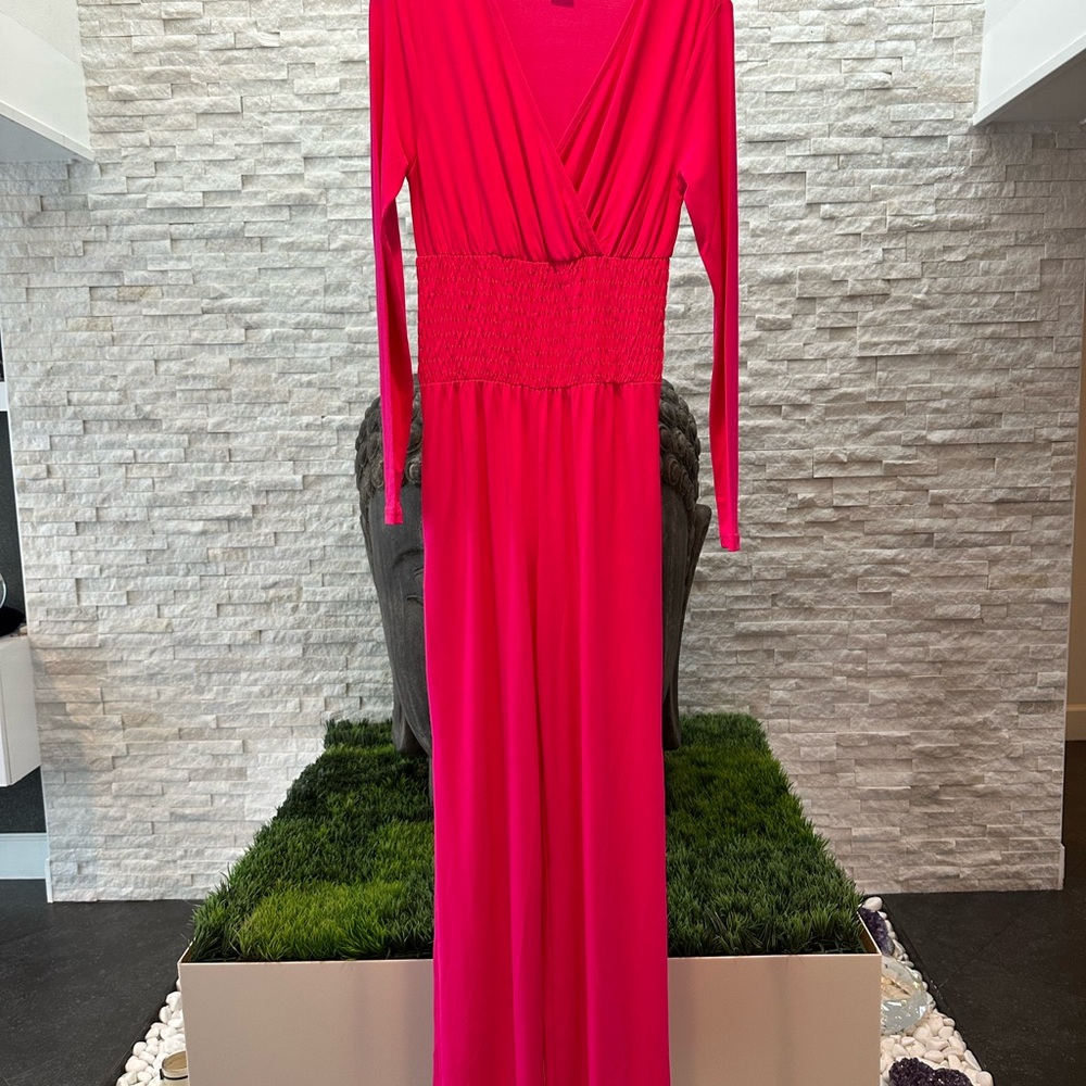 Venus Hot Pink Women's Jumpsuit cinch waist slit wide leg xs - Picture 4 of 9